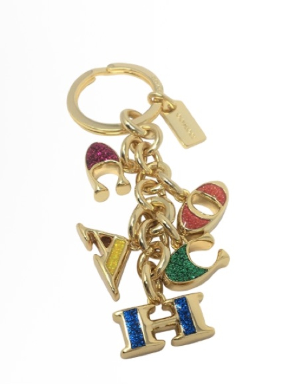 Coach Gold-Tone Glitter Letter Key Fob with Multicolor Enamel - Picture 3 of 3